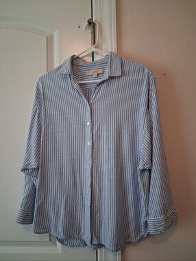 Loft Bamboo Blue White Stripe Preppy Classic Shirt S